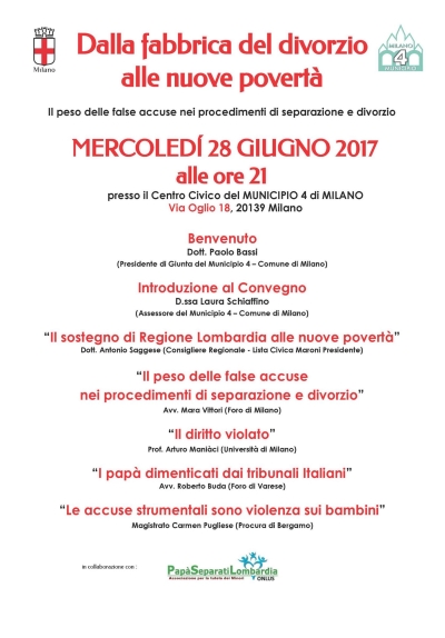 Milano - 28 Giugno "Dalla fabbrica del divorzio alle nuove povertà"